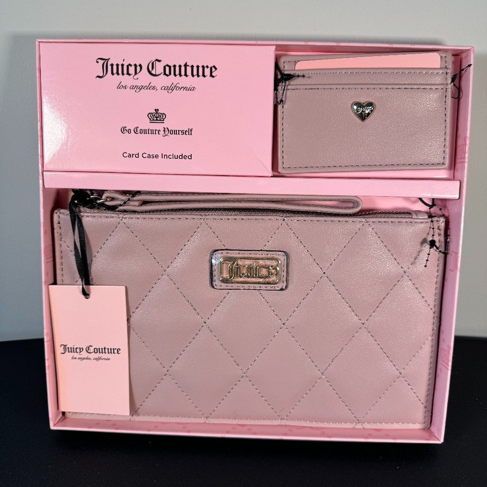 Juicy Couture Dusty Blush Quilted Wristlet & Wallet 2 Piece Gift Box Set - NWT
